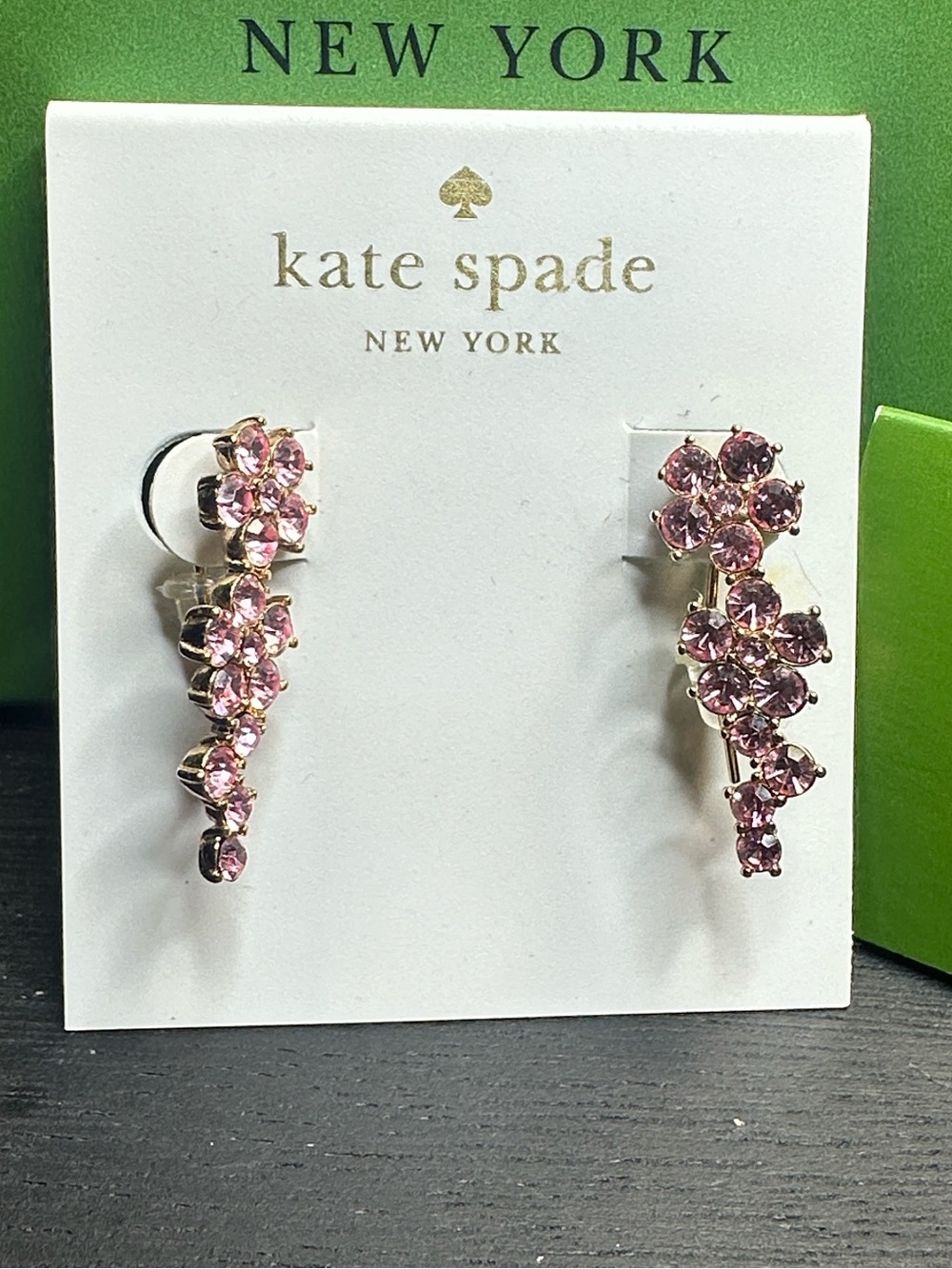 Kate Spade Earrings flowers pink crystals gold New